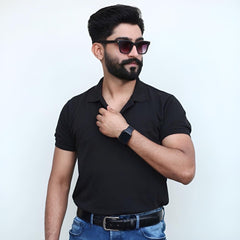 Black cotton polo
