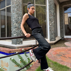 Black Waffle Knit Tank Top