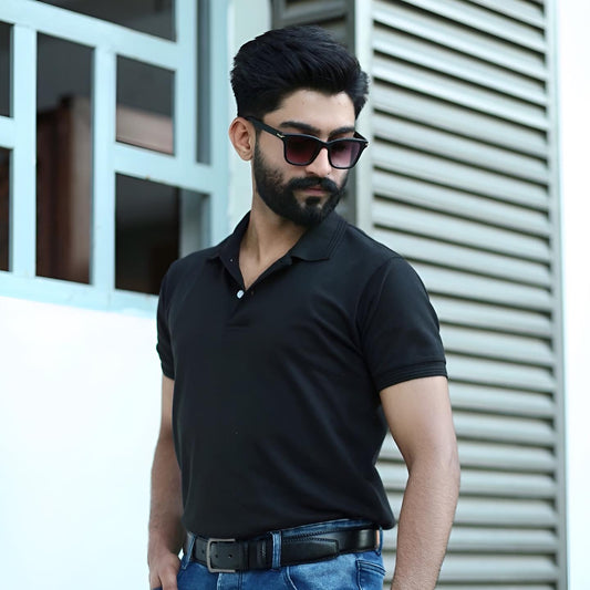 Black cotton polo