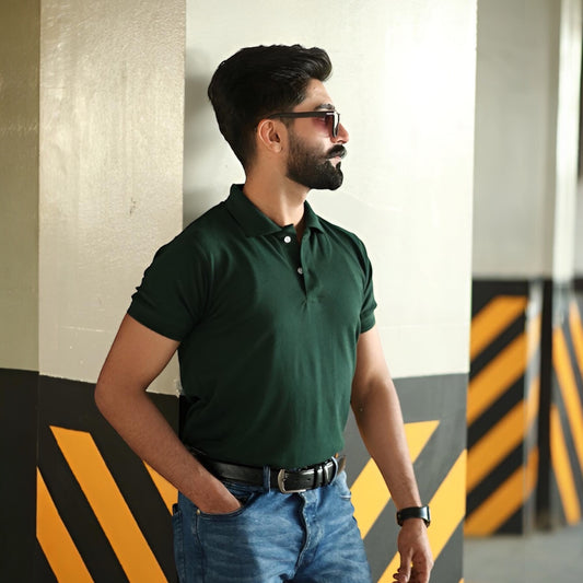 Dark green cotton polo