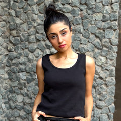 Black Waffle Knit Tank Top