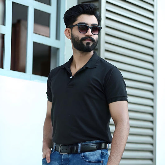 Black cotton polo