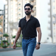 Black cotton polo