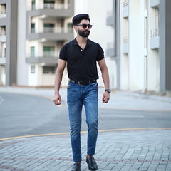 Black cotton polo