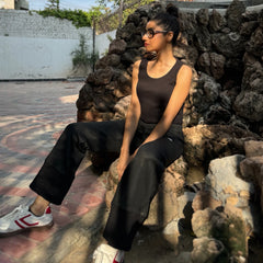 Black Waffle Knit Tank Top
