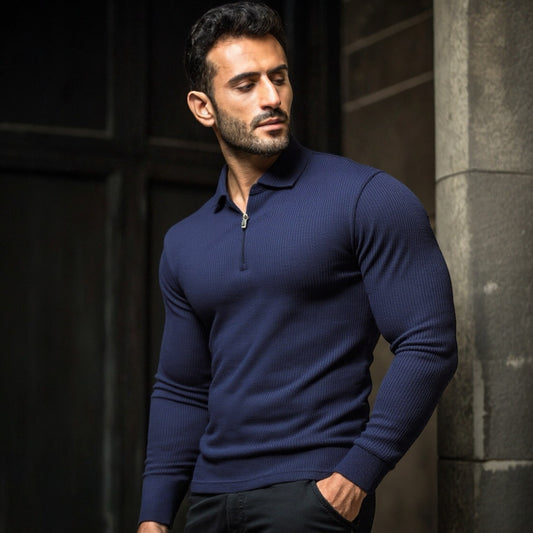 Navy Blue Thermal Knit Zipper