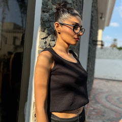 Black Waffle Knit Tank Top