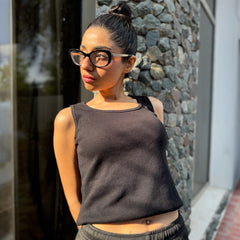Black Waffle Knit Tank Top