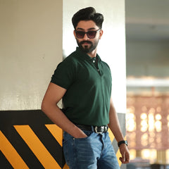 Dark green cotton polo