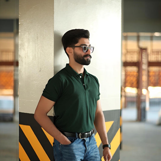 Dark green cotton polo