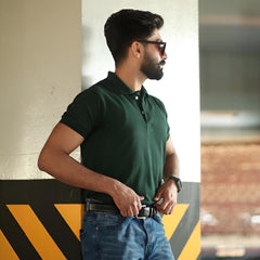Dark green cotton polo