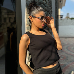 Black Waffle Knit Tank Top