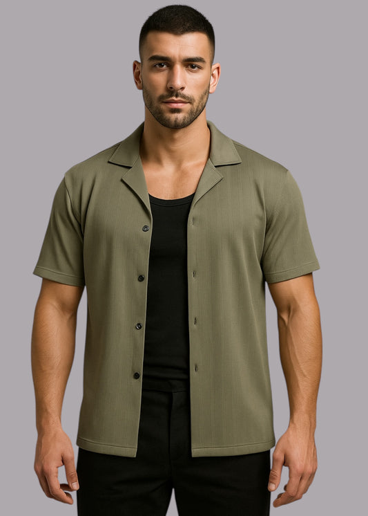 Olive Textured Cuban Shirt