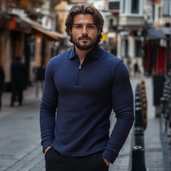 Navy Blue Thermal Knit Zipper