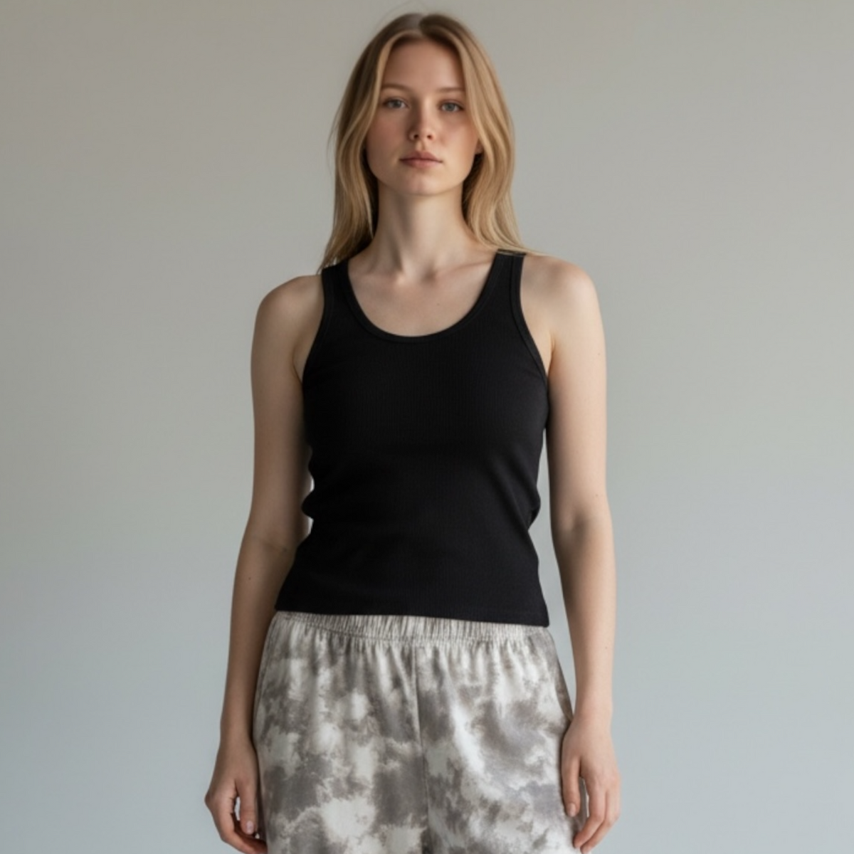 Black Waffle Knit Tank Top