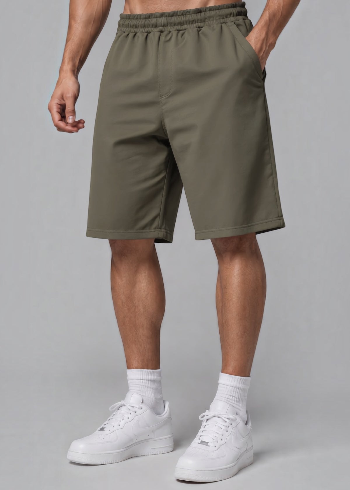 Olive Knitted Cotton Shorts