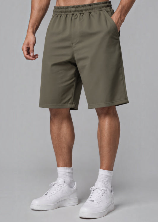 Olive Knitted Cotton Shorts