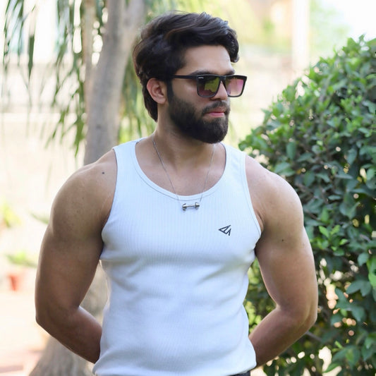 White Cotton Rib Tank 2/2