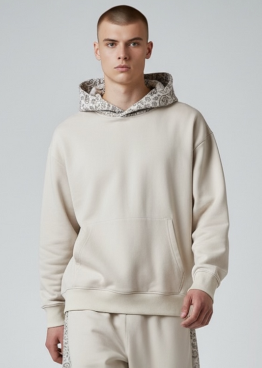 Beige Verge Panel Hoodie
