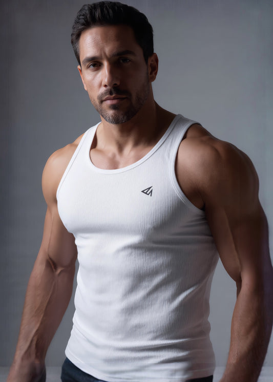 White Cotton Rib Tank Top