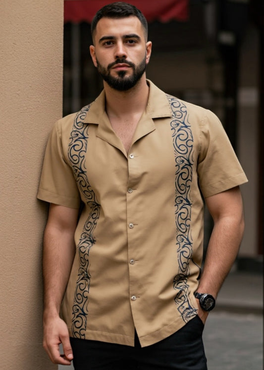 Mocha Tracer Cuban Shirt