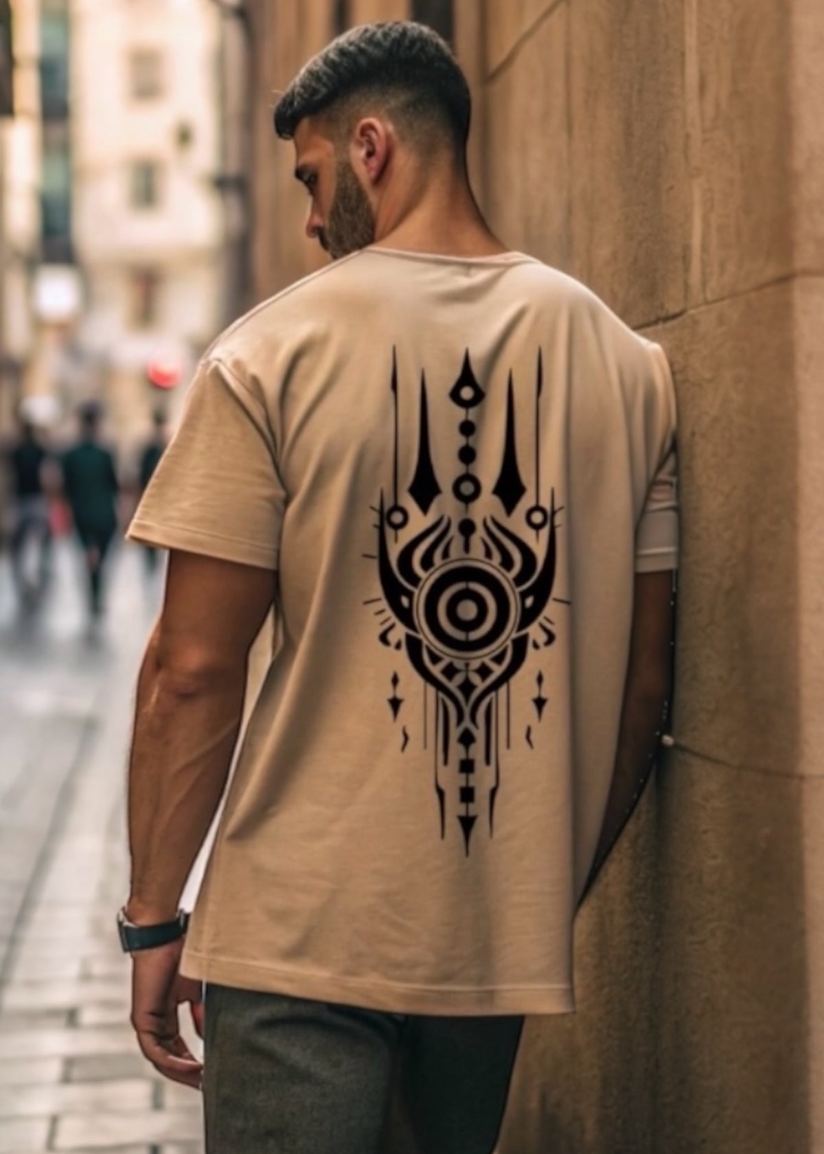 Beige Eclipse Shield Box-Fit Tee