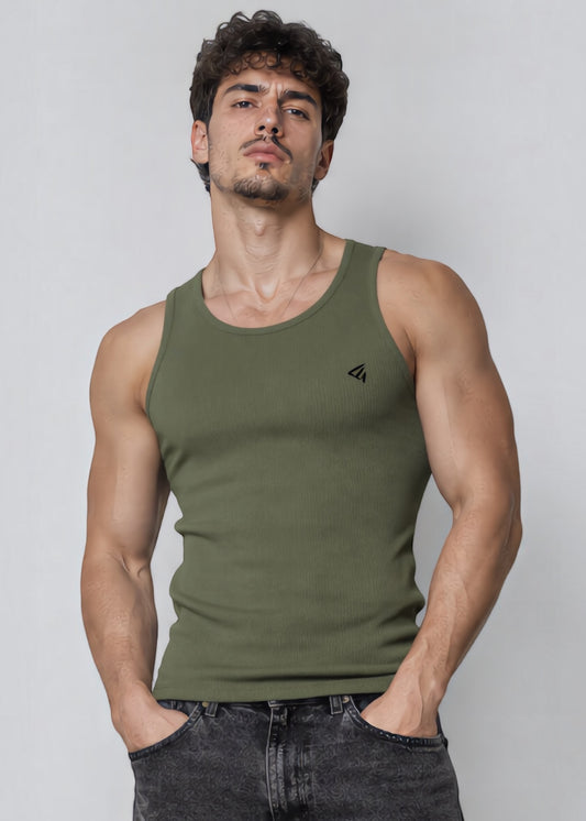 Olive Cotton Rib Tank Top