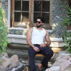White Cotton Rib Tank 2/2
