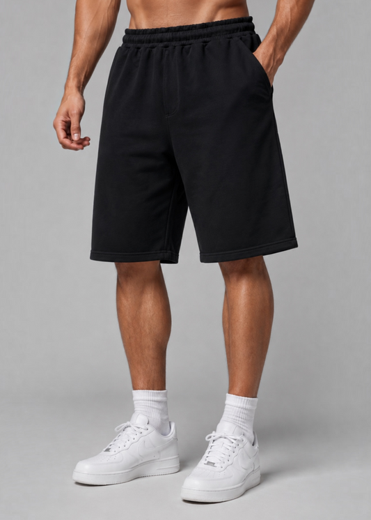 Black Knitted Cotton Shorts