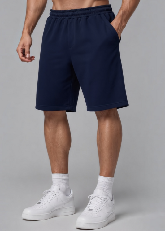Navy Blue Knitted Cotton Shorts