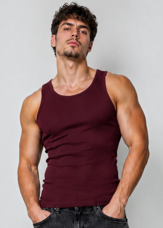 Maroon Cotton Rib Tank Top