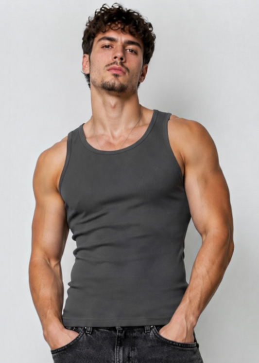 Charcoal Grey Cotton Rib Tank