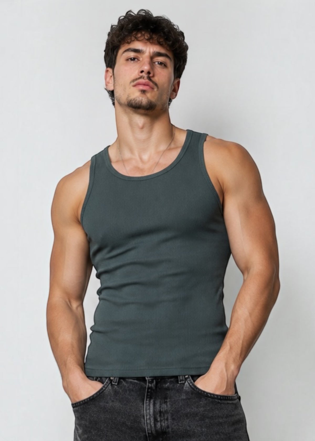 Deep Sage Cotton Rib Tank