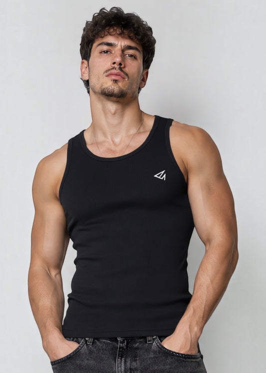 Black Cotton Rib Tank Top