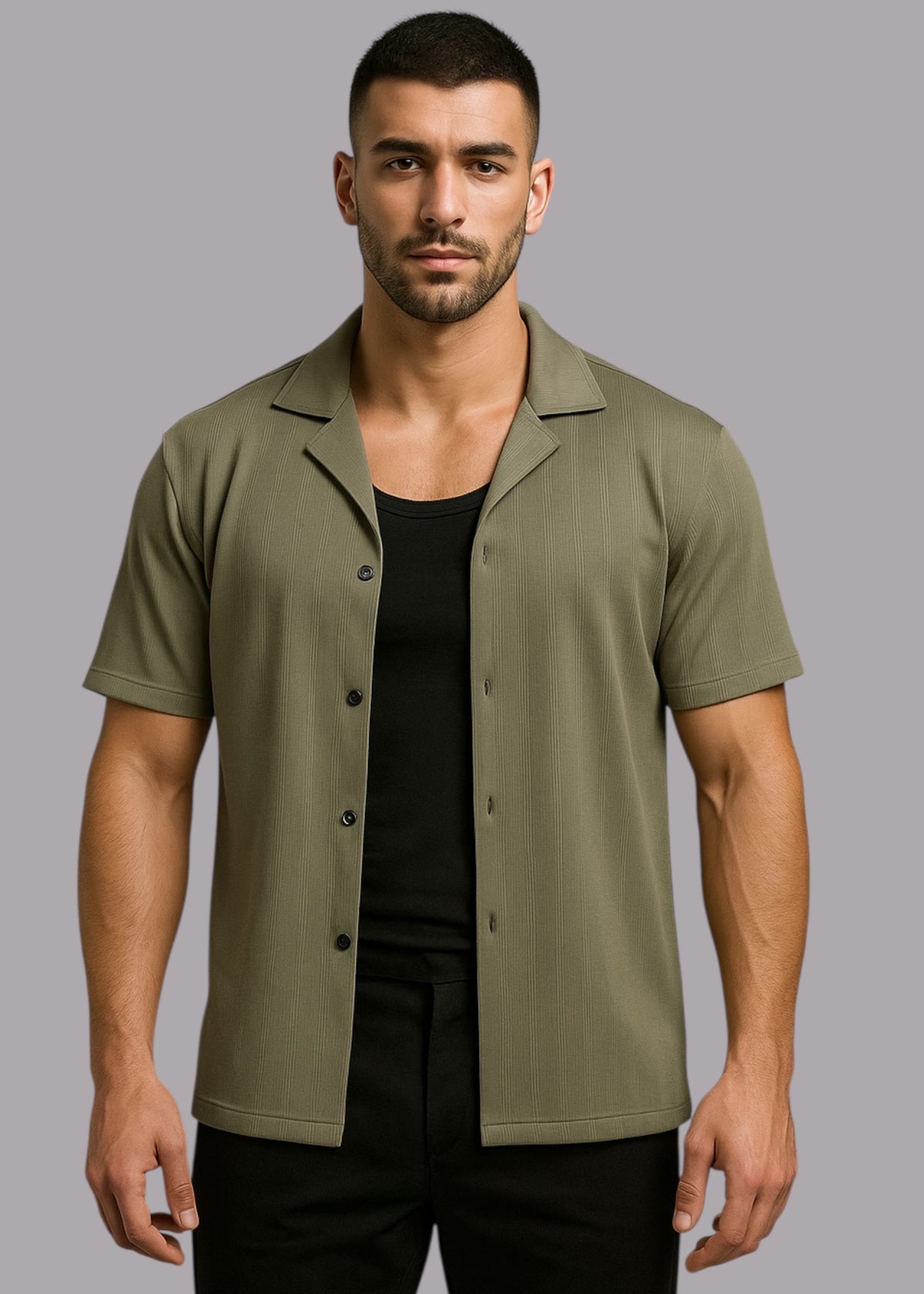 Olive Textured Cuban Shirt
