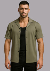 Olive Textured Cuban Shirt