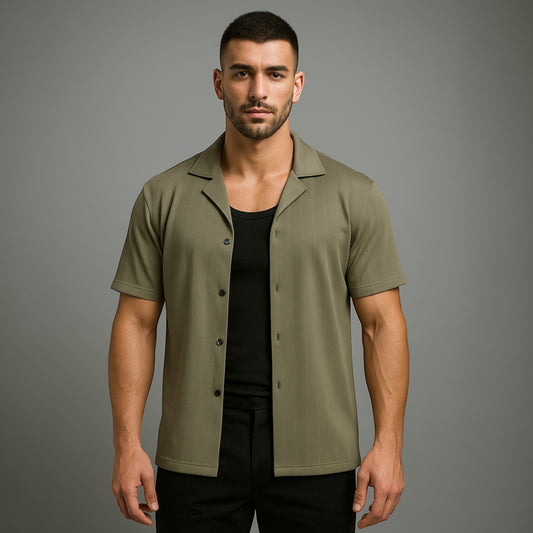 Olive Green Textured Safari Shirt