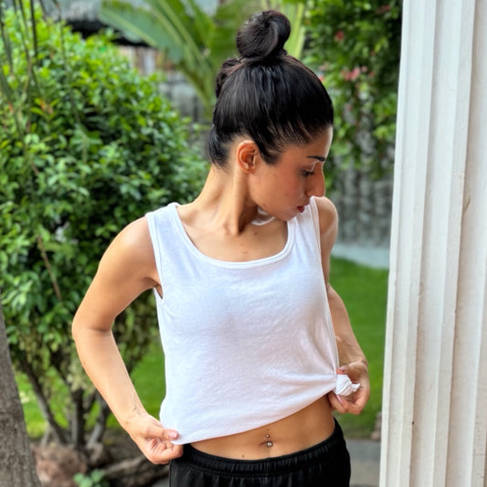 White Waffle knit Tank Top